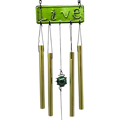 25498- Glass And Metal Bee Wind Chime 21 Inch Outdoor Garden Decor With Floral Circle Pendant And Brass Tubes |G-7|