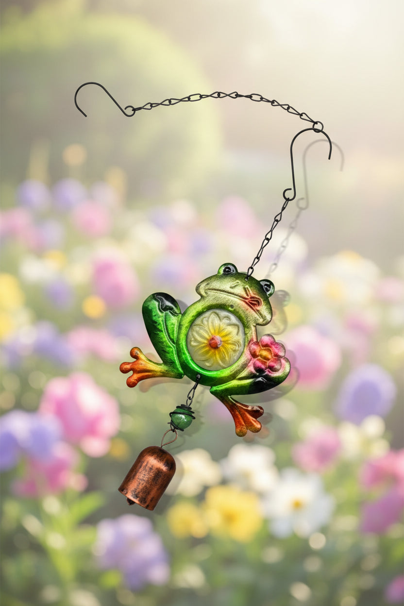 25500- 12 Inch Metal Whimsical Frog Wind Chime Wind Bell Garden Decor Outdoor Frog Accent |G-7|