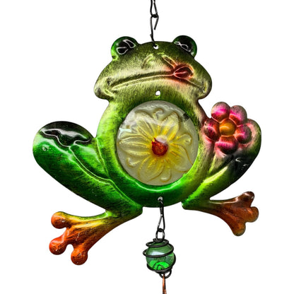 25500- 12 Inch Metal Whimsical Frog Wind Chime Wind Bell Garden Decor Outdoor Frog Accent |G-7|