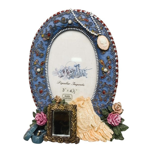 25749 - Vintage-Inspired Blue Oval Mirror: 6" Ornate Decorative Frame |8-16|