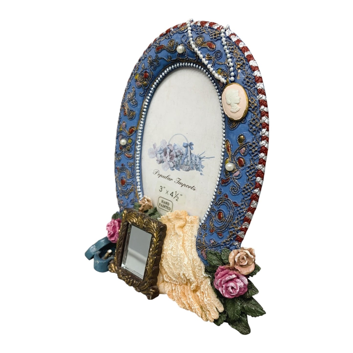 25749 - Vintage-Inspired Blue Oval Mirror: 6" Ornate Decorative Frame |8-16|