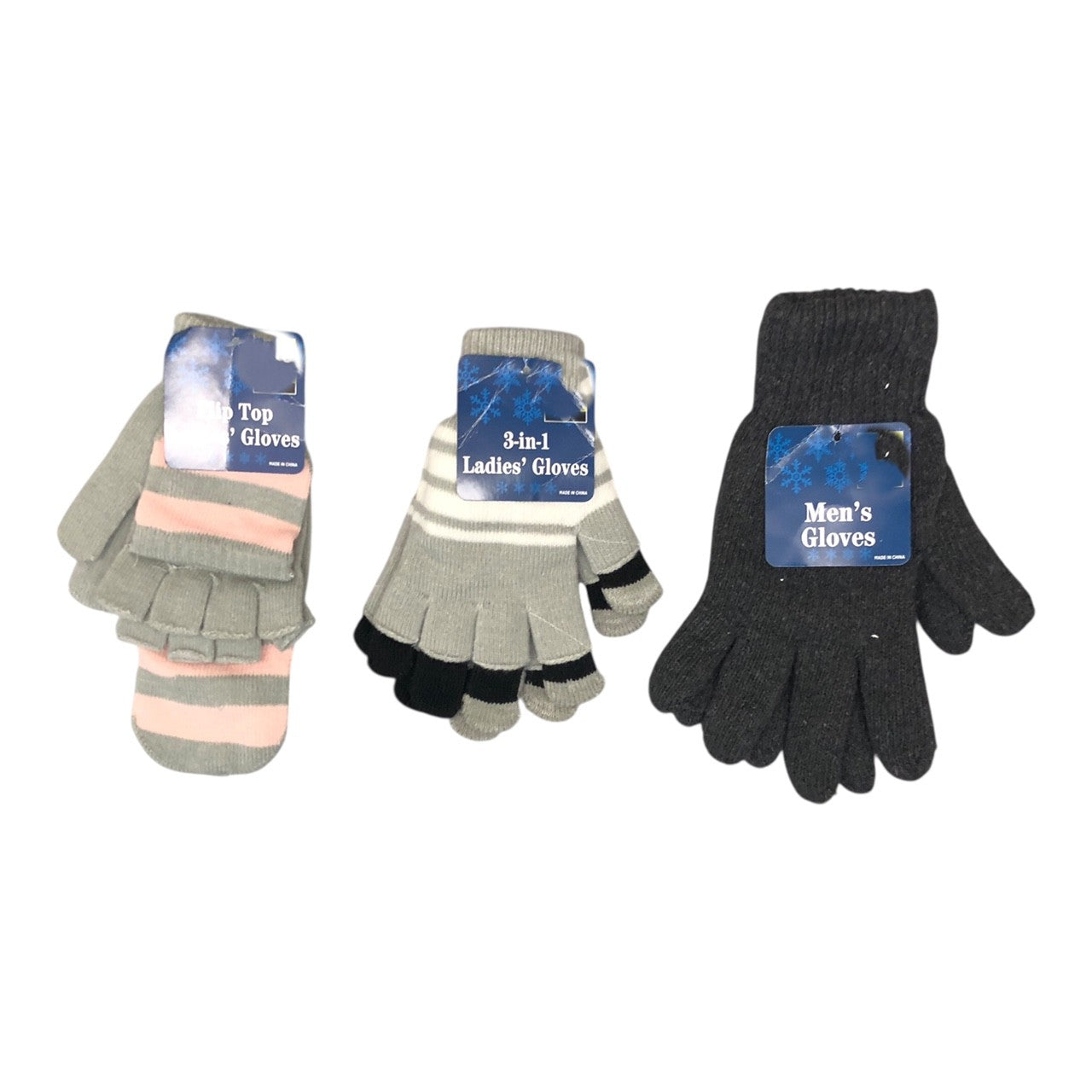 26337 - 3 Pack Men's Grey Gloves, Women's 3-in-1 & Flip Top |TBD|