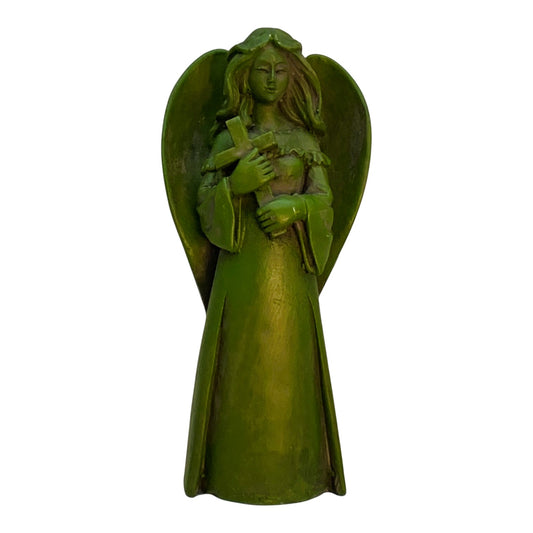 28040 - 5" Olive Angel Holding Cross Great in Fairy Gardens Decor Figurine |X-26|