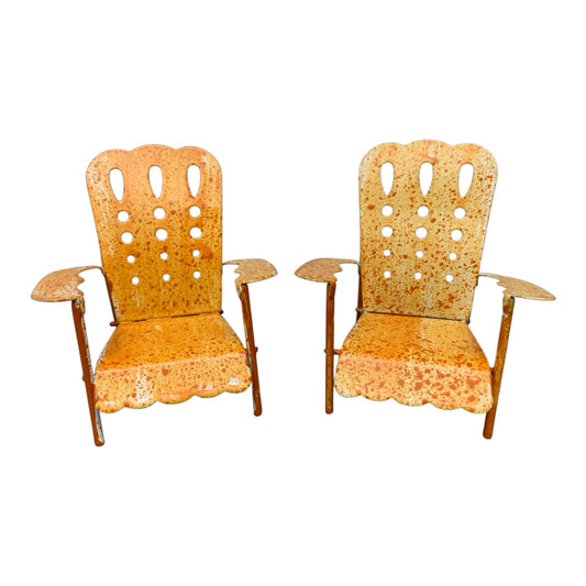 28129 - Set of Two 3" Orange Metal Lawn Chair For Fairy Garden |12-25|
