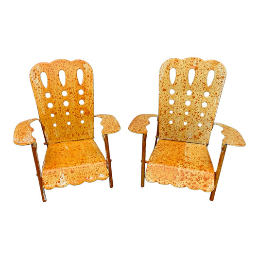 28129 - Set of Two 3" Orange Metal Lawn Chair For Fairy Garden |12-25|