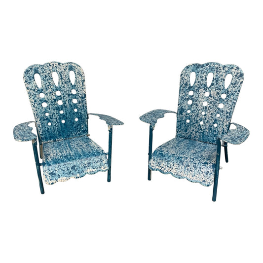28130 - Set of Two 3" Blue Metal Lawn Chair Fairy Garden |12-25|