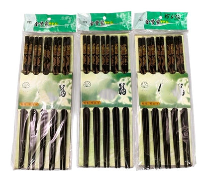 29162 -Golden House Black Dragon Chopsticks 5 Pair Premium Bamboo Set  Asian Decor|17-23|