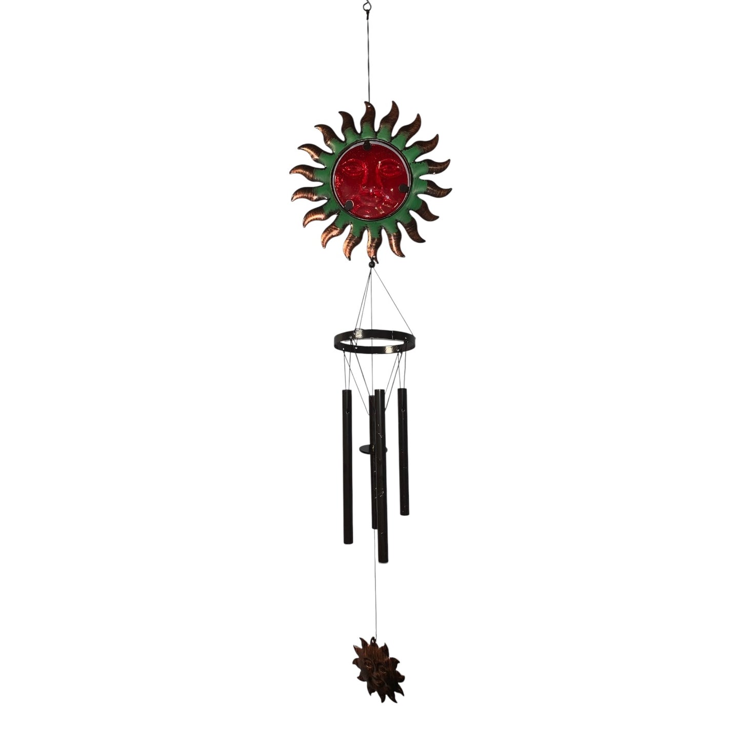 29804- Yellow Or Red 26 Inch Sun Face Metal And Glass Wind Chime Outdoor Decor For Garden Patio |G-7|