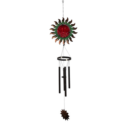 29804- Yellow Or Red 26 Inch Sun Face Metal And Glass Wind Chime Outdoor Decor For Garden Patio |G-7|