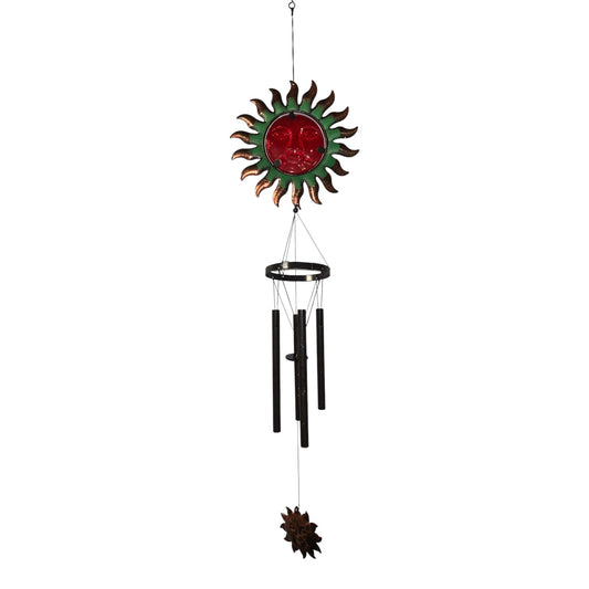 29804- Yellow Or Red 26 Inch Sun Face Metal And Glass Wind Chime Outdoor Decor For Garden Patio |G-7|