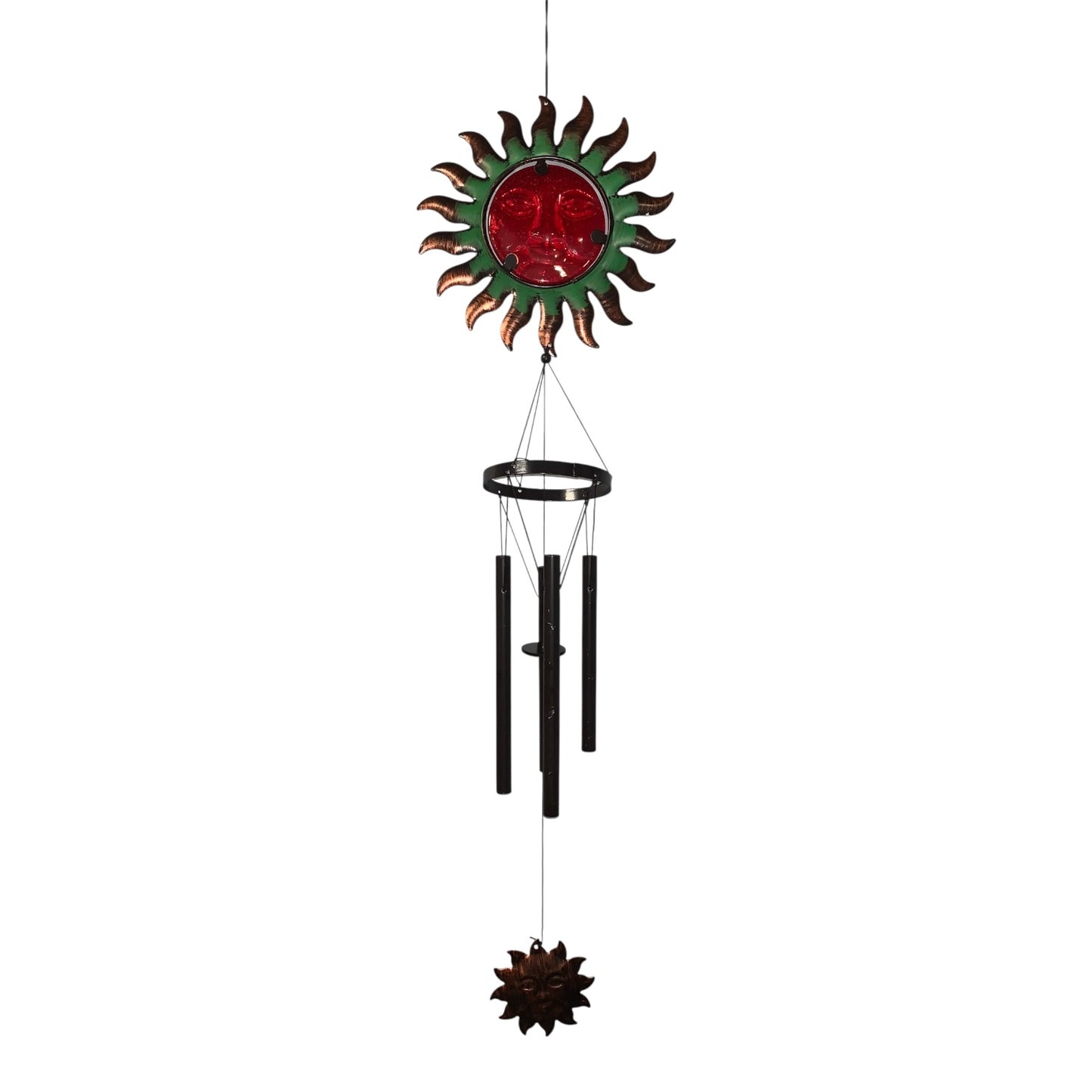 29804- Yellow Or Red 26 Inch Sun Face Metal And Glass Wind Chime Outdoor Decor For Garden Patio |G-7|
