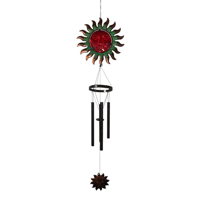 29804- Yellow Or Red 26 Inch Sun Face Metal And Glass Wind Chime Outdoor Decor For Garden Patio |G-7|