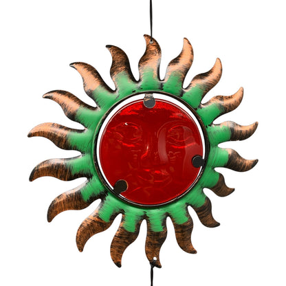 29804- Yellow Or Red 26 Inch Sun Face Metal And Glass Wind Chime Outdoor Decor For Garden Patio |G-7|