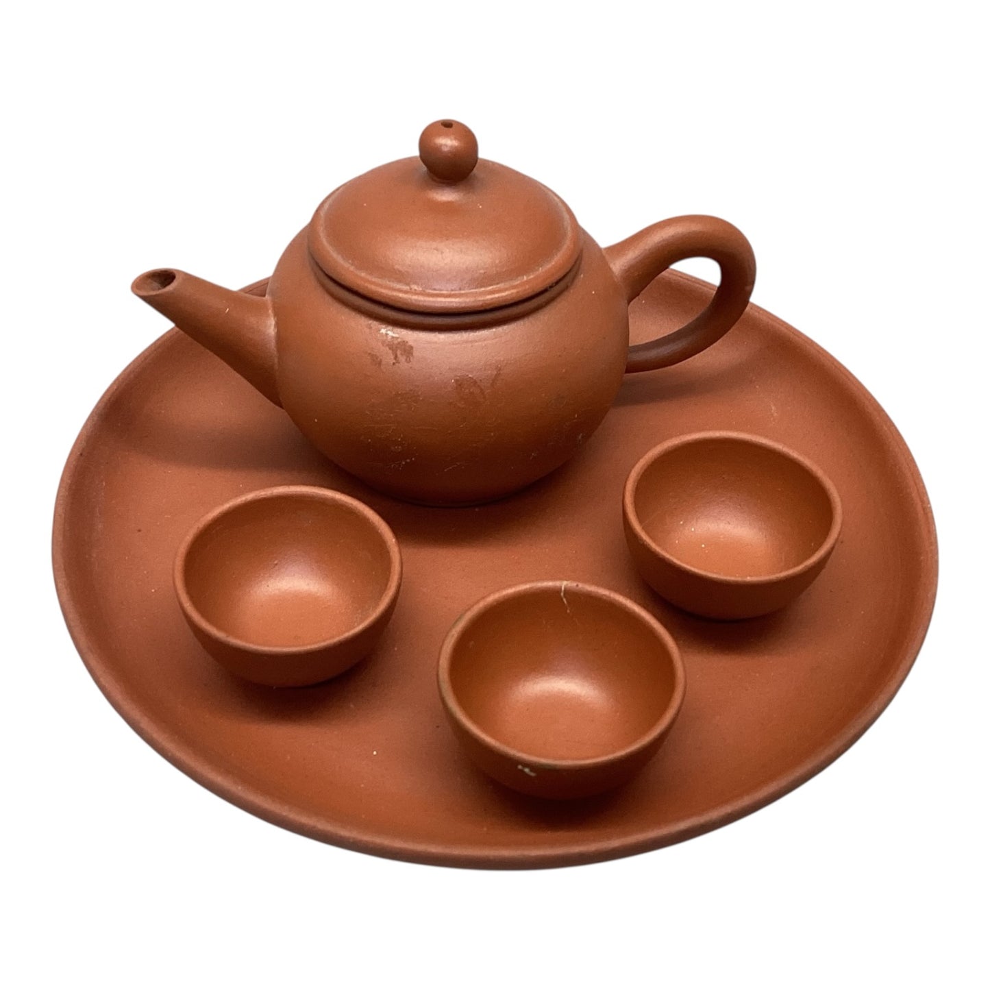 30352 - Brown Clay Tea Set W/ 3 Cups 6" Plate |18-24|