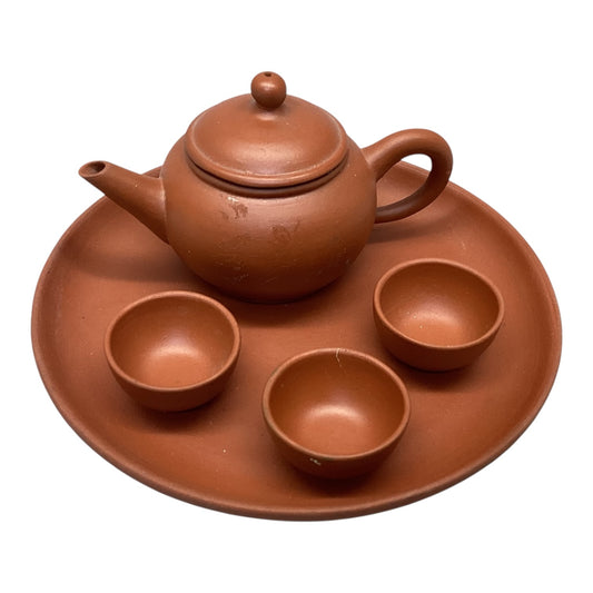 30352 - Brown Clay Tea Set W/ 3 Cups 6" Plate |18-24|