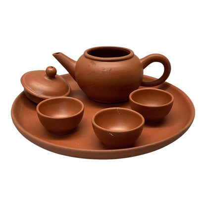 30352 - Brown Clay Tea Set W/ 3 Cups 6" Plate |18-24|