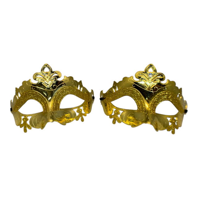 3081 -Set of Two Small 7" Gold Shimmering Eye Mask for Parties & Masquerade Balls |Pod 2-27|