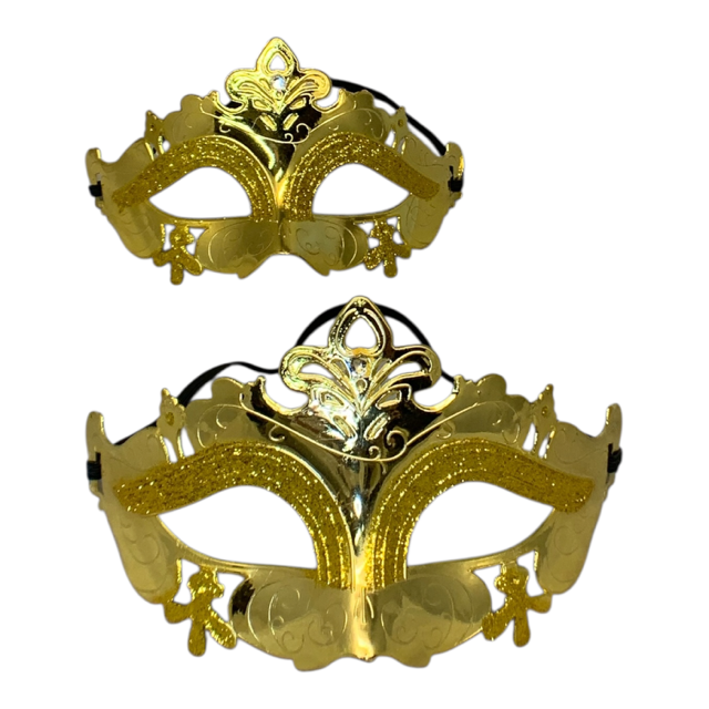3081 -Set of Two Small 7" Gold Shimmering Eye Mask for Parties & Masquerade Balls |Pod 2-27|