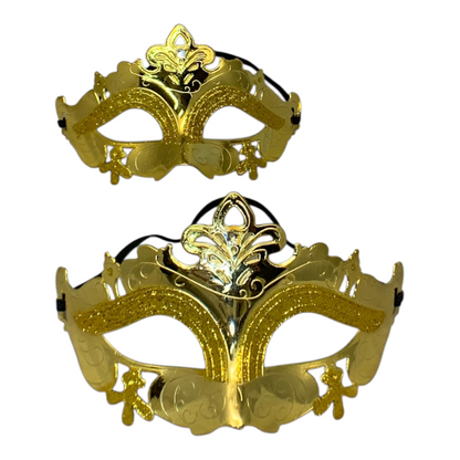 3081 -Set of Two Small 7" Gold Shimmering Eye Mask for Parties & Masquerade Balls |Pod 2-27|
