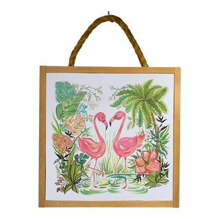 31075 - Tropical Flamingo Wall Plaque 9.5X9.5" WOOD  |Pod 2-59|