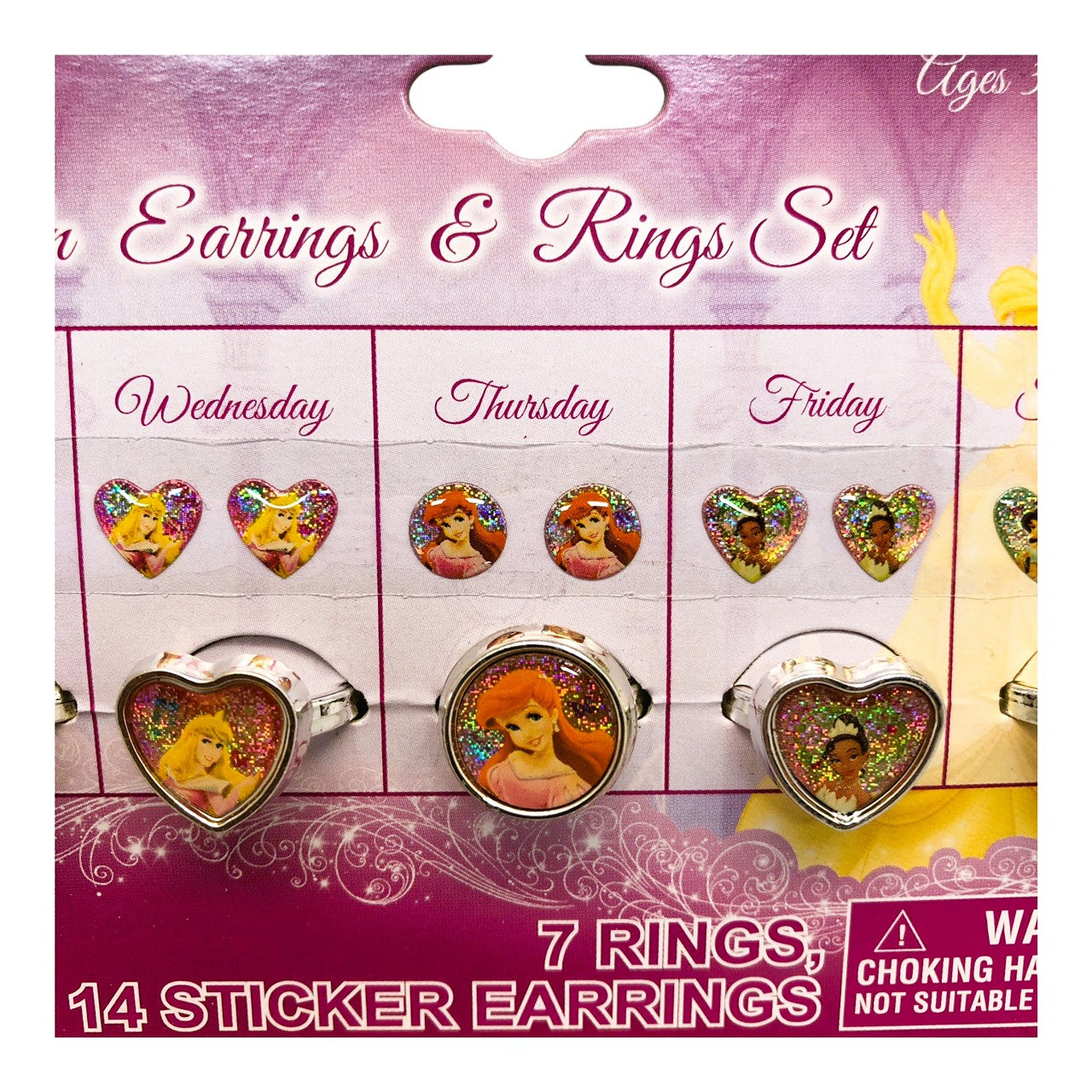 31120 - Disney Princess Earrings & Ring Weekly Pack |Clear-144|