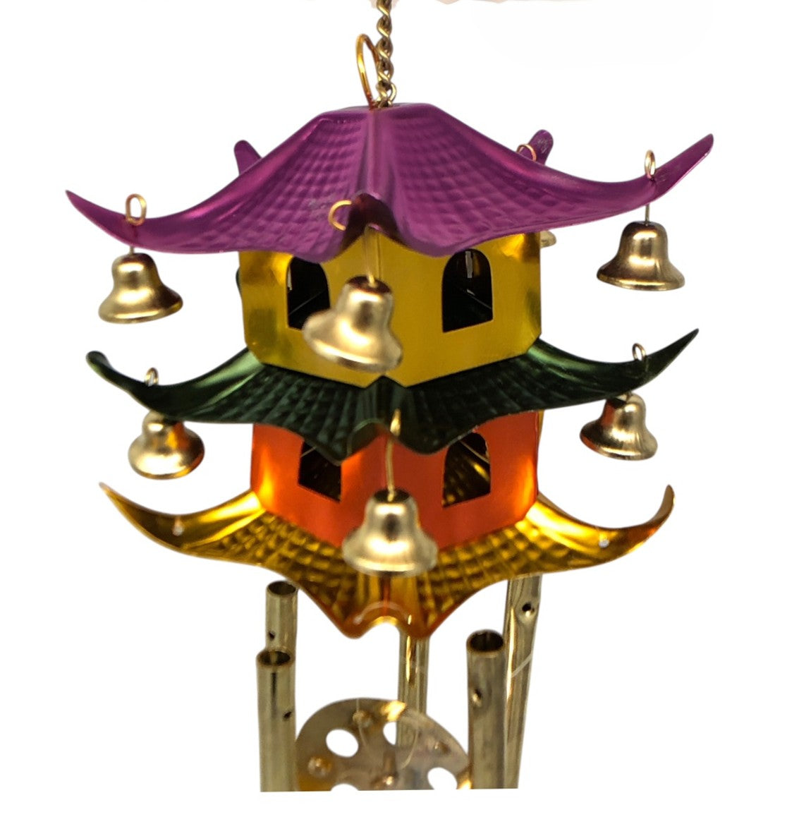 36631 - Pagoda Wind Chime with Purple, Gold, Green, Pink Gold |14-29|