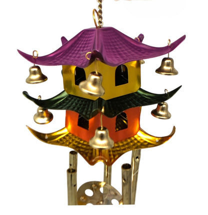 36631 - Pagoda Wind Chime with Purple, Gold, Green, Pink Gold |14-29|