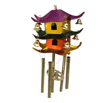 36631 - Pagoda Wind Chime with Purple, Gold, Green, Pink Gold |14-29|
