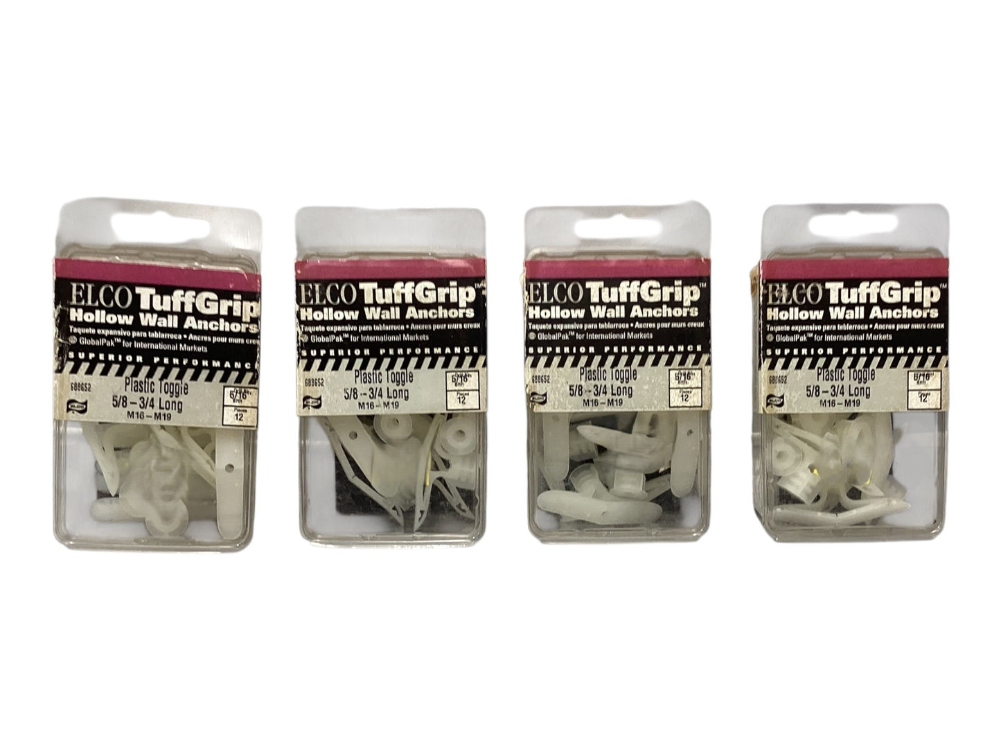 36767 - Set of 4 Elco TuffGrip Hollow Wall Anchors Plastic Toggle 5/8-3/4 Inch Long, 48 Pieces Total |10-12|