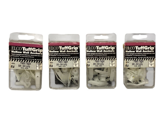 36767 - Set of 4 Elco TuffGrip Hollow Wall Anchors Plastic Toggle 5/8-3/4 Inch Long, 48 Pieces Total |10-12|