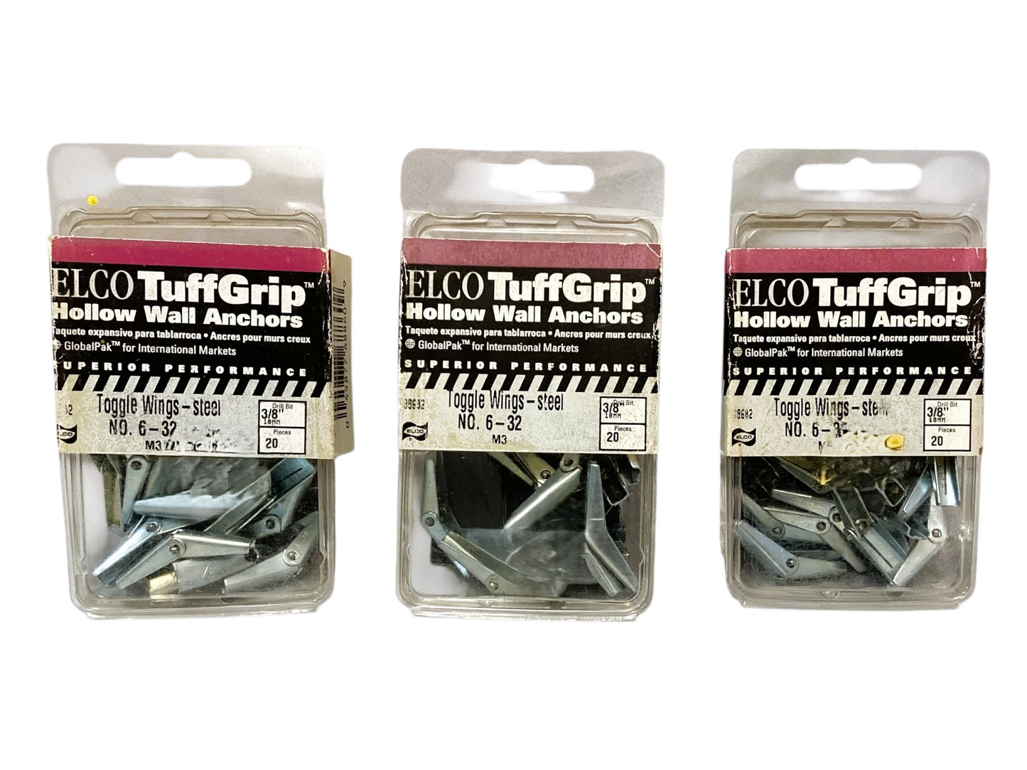 36768 - Set of 3 - Elco TuffGrip Hollow Wall Anchors No. 6-32 3/8 60 Pc Total |9-7| |11-12|
