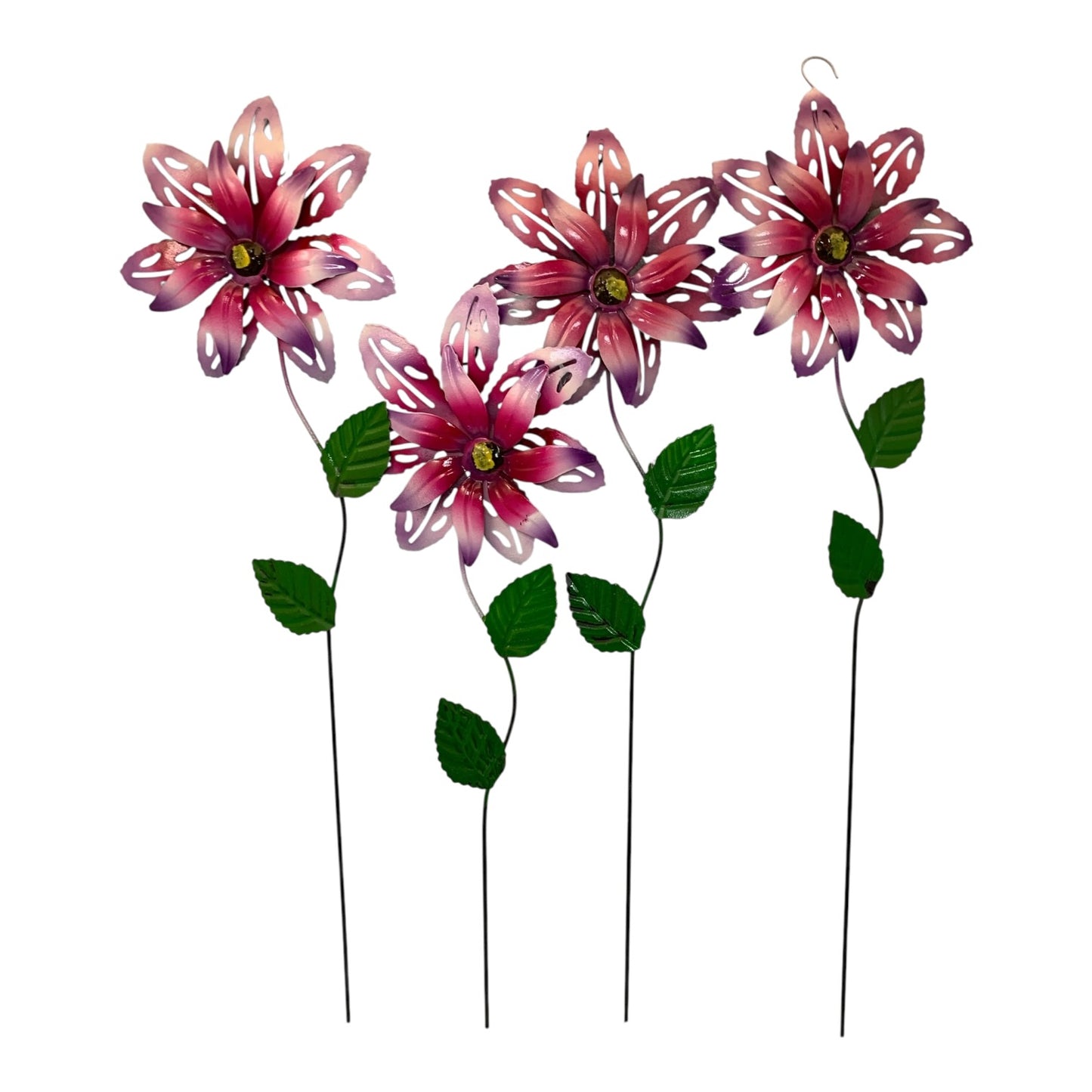 37063 - SET OF 4 METAL 21" PURPLE PINK DAISY YARD GARDEN STAKES |TBD|