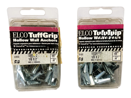 37076 -  Set of 2 - Elco TuffGrip Hollow Wall Anchors 1/8 x 2 Inch 60 Pieces in Total Pack |11-12|