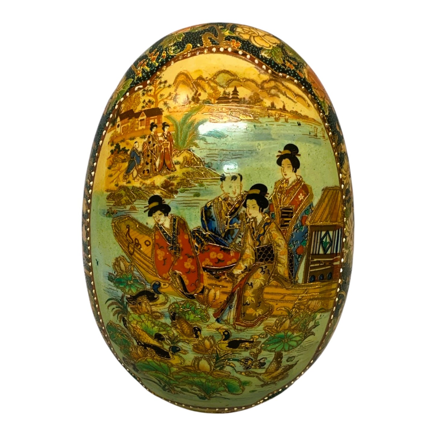 37101 -Large 10" Vintage Satsuma Egg - Japanese Oriental Art |Z-B|