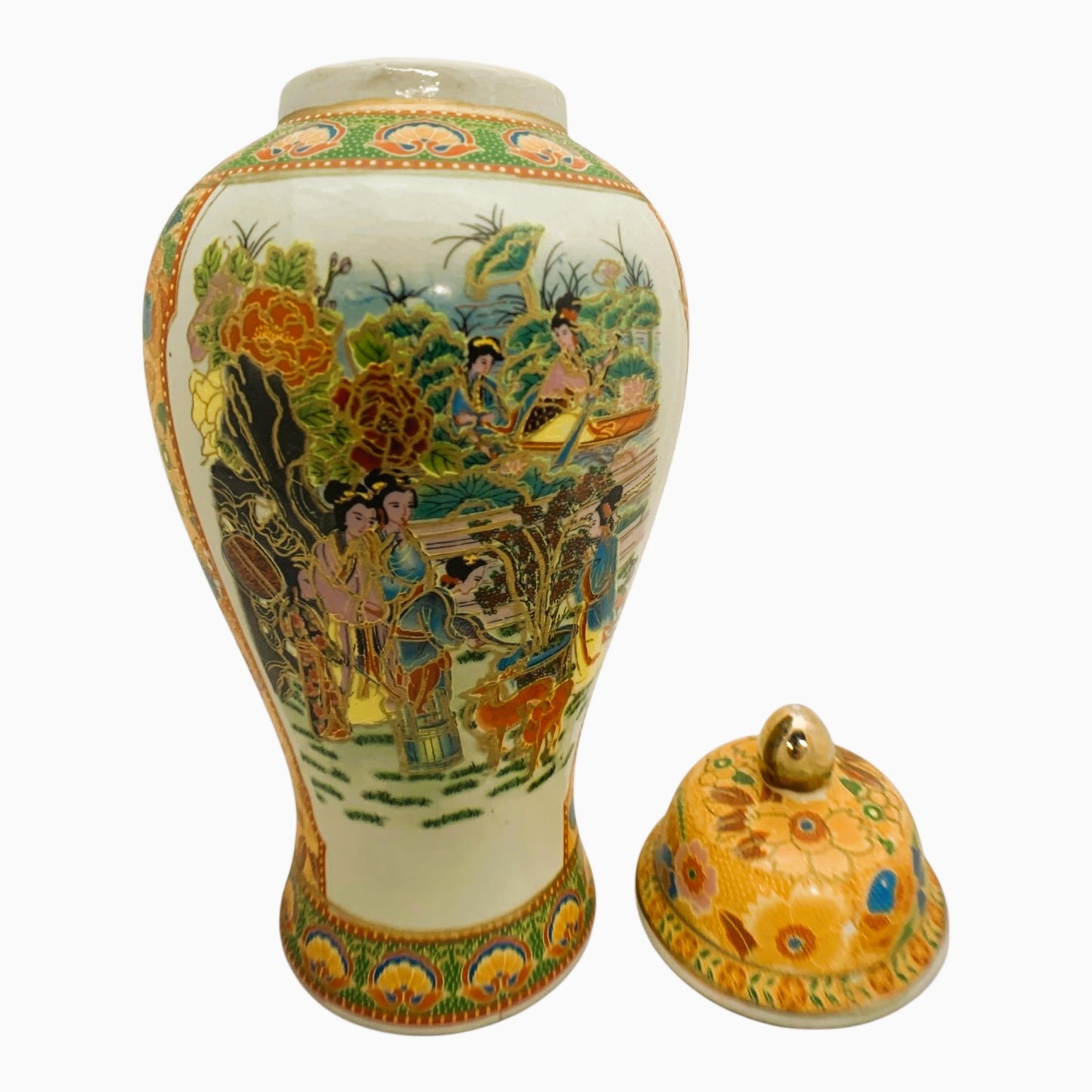 37116 - Stunning Satsuma 12" Jar Vase With Lid |19-26|