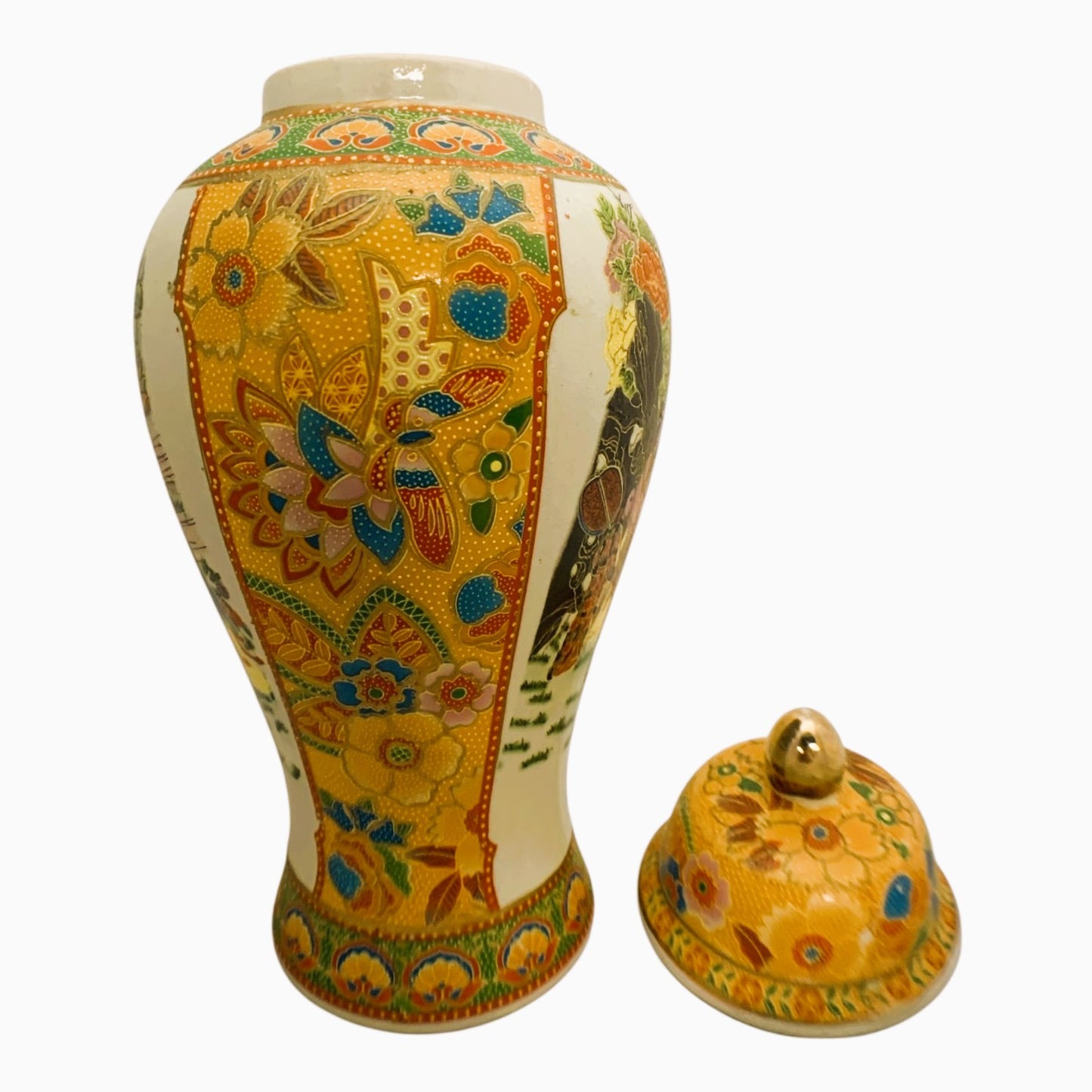 37116 - Stunning Satsuma 12" Jar Vase With Lid |19-26|