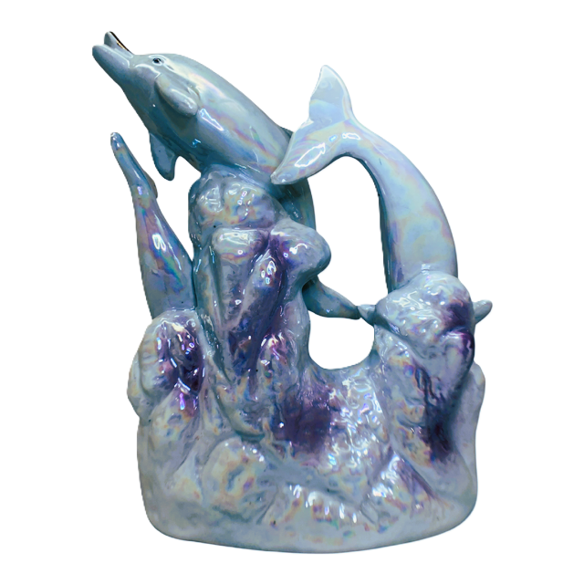 37416 - 8" Pearlescent Ceramic Triple Dolphin Wave Figurine |Z-71|