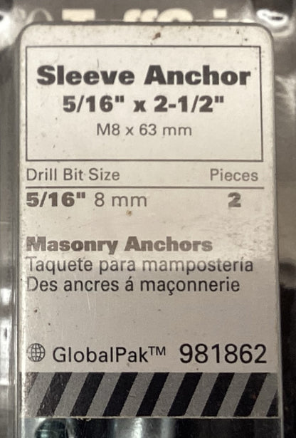 37427 - 5 Pack - Elco TuffGrip Sleeve Anchor 5/16 x 2-1/2 In 10 Total Pieces |10-12|
