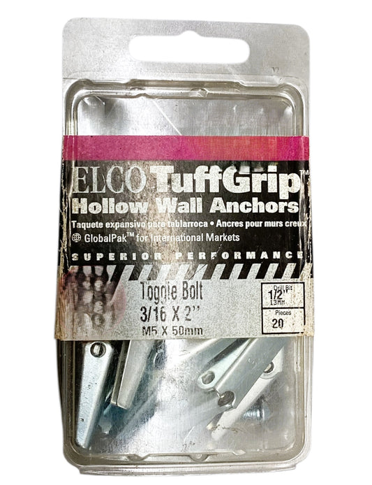 37482 - Set of 4 Elco Hollow-Wall Toggle Bolts 3/16 x 2 Inches, 80 Total Pieces for Secure Drywall Mounting |10-12|