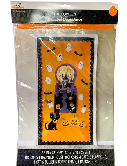 37619 - Haunted Door Decor 36 x 72 inch Haunted House, Ghosts, Bats, Pumpkins |TBD|