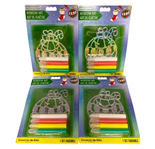 38653 - Teachers Pack 4 Kits Ornament & Stocking Window Art 9" |12-25|