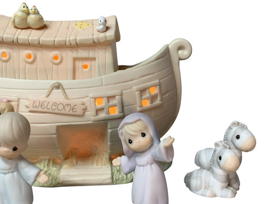 39482 - Vintage Precious Moments Noah's Ark Porcelain Nightlight & 5-Piece Figurine Set |1-6|