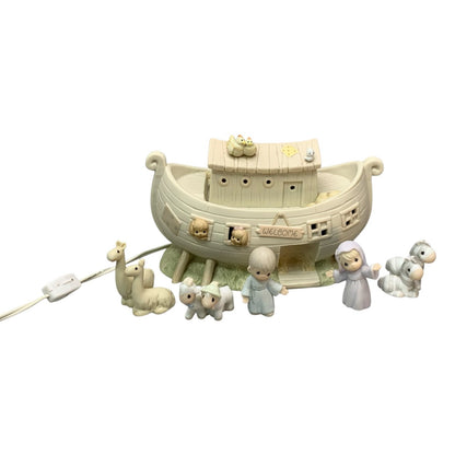 39482 - Vintage Precious Moments Noah's Ark Porcelain Nightlight & 5-Piece Figurine Set |1-6|