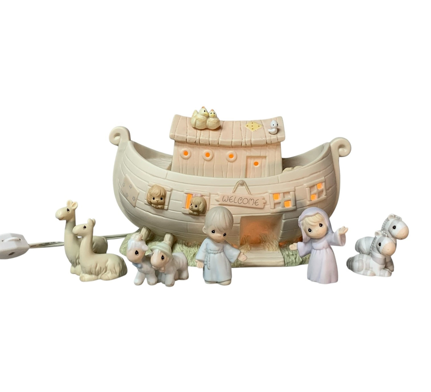 39482 - Vintage Precious Moments Noah's Ark Porcelain Nightlight & 5-Piece Figurine Set |1-6|