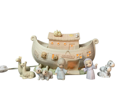 39482 - Vintage Precious Moments Noah's Ark Porcelain Nightlight & 5-Piece Figurine Set |1-6|