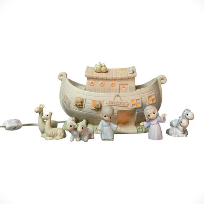 39482 - Vintage Precious Moments Noah's Ark Porcelain Nightlight & 5-Piece Figurine Set |1-6|