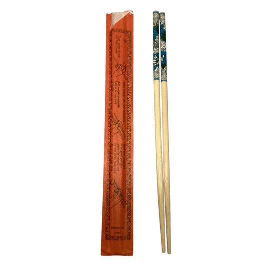 39912 - Chopsticks Set of Eight Pair Blue Flowers in Bloom Design Natural Wood |18-27|