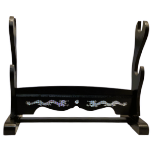 41139 - Wood Double Sword Desktop Stand With Dragon Emblems 15"x15" |87|