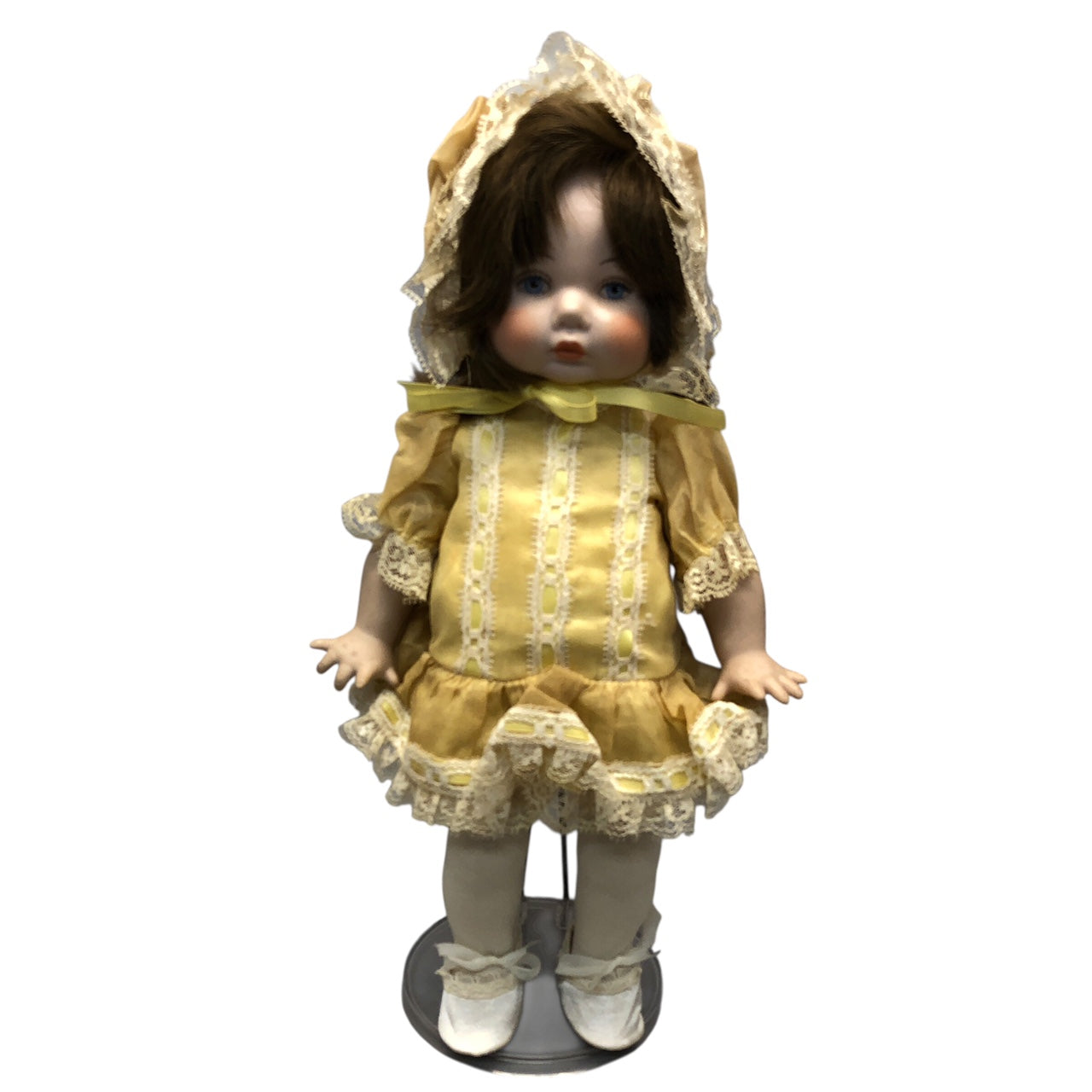 42452 - VINTAGE 12" Yellow Dress Porcelain Doll |X-48|