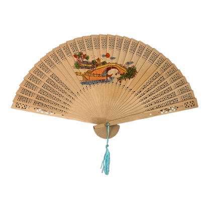 48302 - Set of Five Decorative 9" Hand-Painted Wood Fans Assorted Designs |12-23.5|